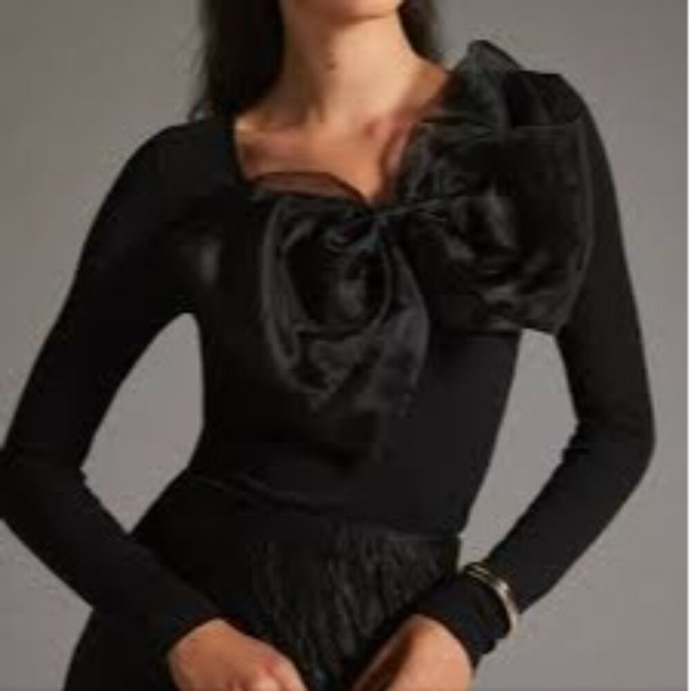 Anthropologie Sunday in Brooklyn Women's Bow Top Knit NWT Black Size XL Holiday